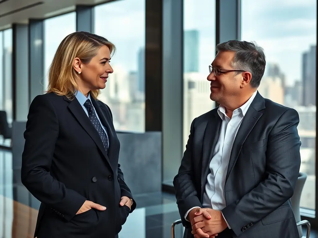 A professional photo of a person assisting a client with product sourcing in a modern office setting, emphasizing collaboration and expertise.